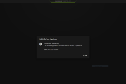 Nvidia GeForce Experience Error Code 0x0003 message