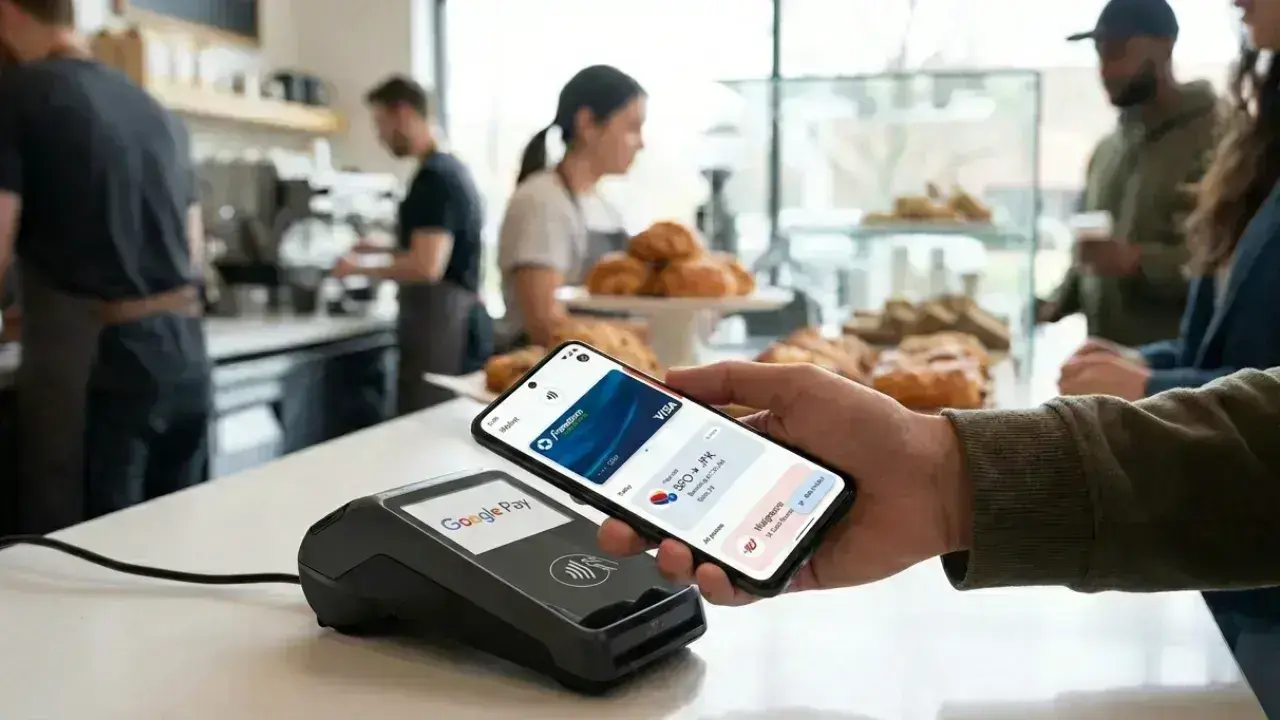 Labeled layout of the Google Wallet Android interface showing the Add to Wallet menu button.