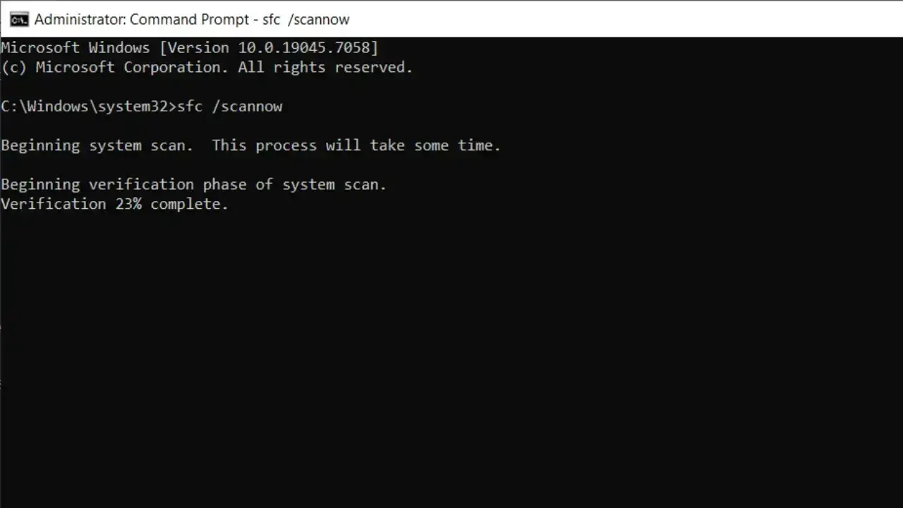 sfcscan running in command prompt in Windows.