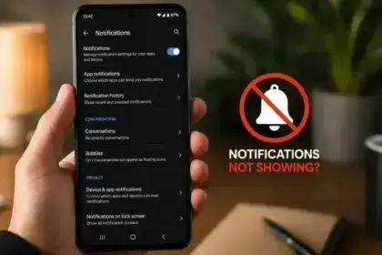 Android Phone Notifications Not Showing Fix - Android notifications not showing with notification settings open on the screen.