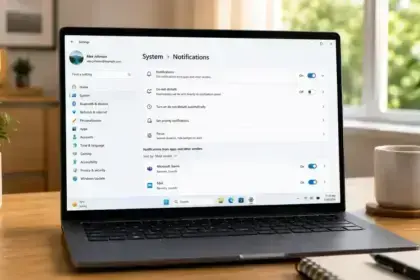 Windows 11 Settings screen showing the Notifications toggle switch on laptop.