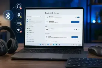 Windows 11 laptop Bluetooth settings screen with wireless headphones shown as disconnected.